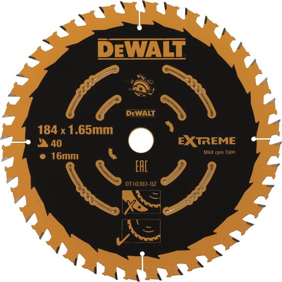 Lame de scie circulaire DeWalt DT10303 Extreme - 184 x 16 x 40T - Bois (avec clous)