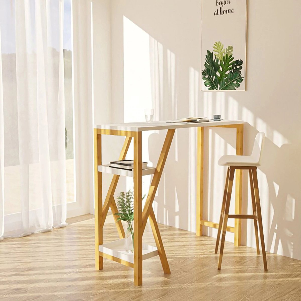 WOLTU BT02sz Bartafel keukentafel hoogte verstelbare in MDF,tafel ronde