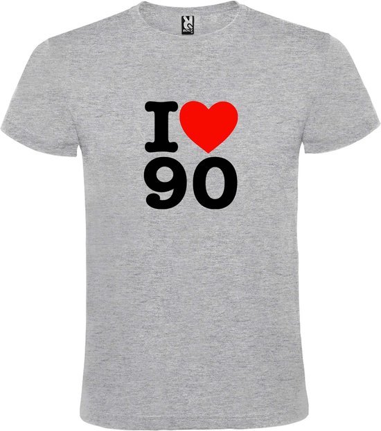 Grijs  T shirt met  I love (hartje) the 90's (nineties)  print Zwart en Rood size S