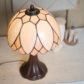 LumiLamp Tiffany Tafellamp  Ø 25*42 cm E14/max 1*60W - Beige Bruin Glas in lood