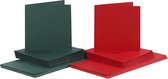 Kaarten en enveloppen, afmeting kaart 15x15 cm, afmeting envelop 16x16 cm, 50 sets, groen, rood