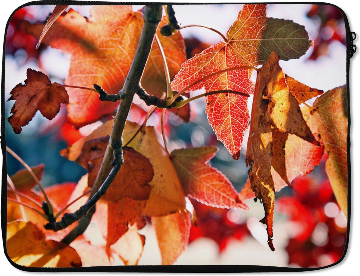 Laptophoes 17 inch - Esdoorn - Bladeren - Landelijk - Herfst - Laptop sleeve - Binnenmaat 41x28 cm - Zwarte achterkant