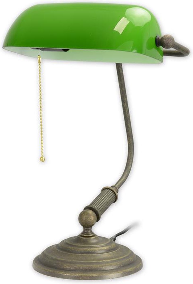 Bankierslamp - Messing met groene kap - Tafellamp - 38,4 cm hoog