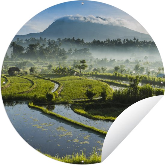 Tuincirkel Indonesië - Rijst - Mist - 60x60 cm - Ronde Tuinposter - Buiten