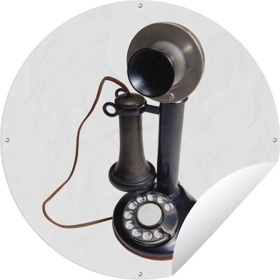Tuincirkel Een retro telefoon op een witte achtergrond - 90x90 cm - Ronde Tuinposter - Buiten