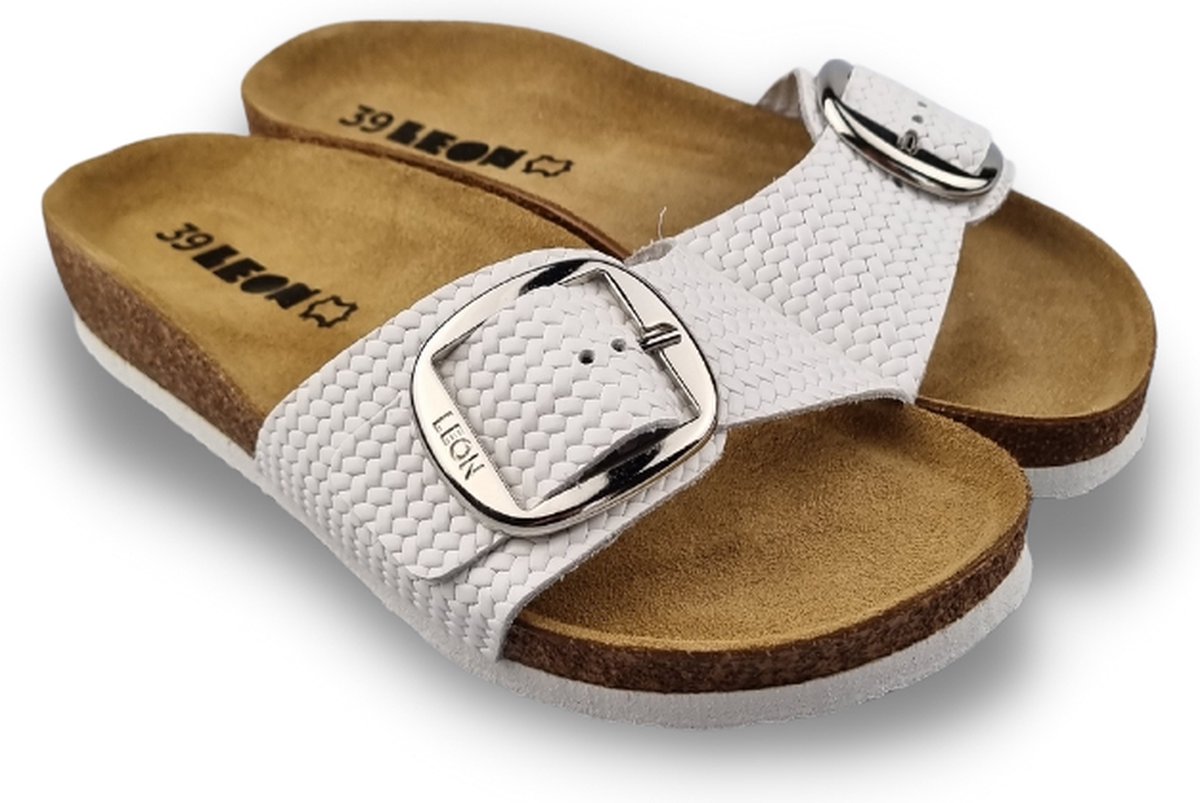 Sandalen white knitted - Leon sandals - heerlijk voetbed - leren riem verstelbaar - goede prijs/kwaliteit - maat 38