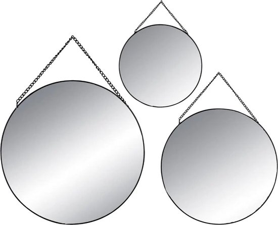 Set van 3 ronde gouden spiegels - Metaal - Zwart