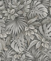 Botanica - Jungle Behang - Bladeren - Vliesbehang - Wallpaper - Grijs - 0,53 x 10,05 M.