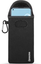 Étui pour Oppo Find X5 Lite, pochette en néoprène MobyDefend avec crochet mousqueton, étui d'insertion, étui à boucle de ceinture, Zwart | Étui pour téléphone portable/étui pour téléphone adapté à : Oppo Find X5 Lite