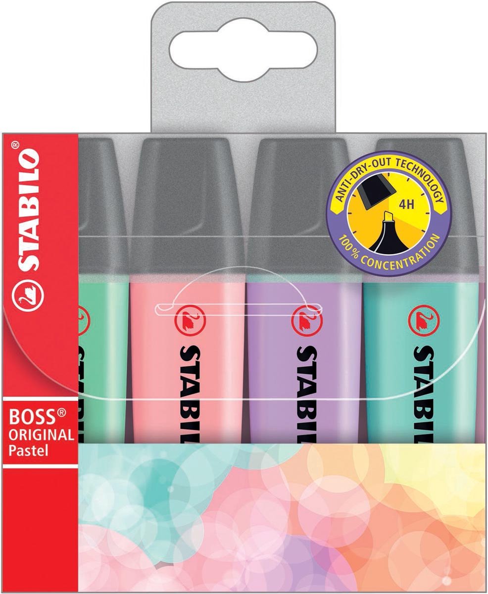 Markeerstift STABILO Boss Original 70/4 pastel etui à 4 kleuren | 5 stuks