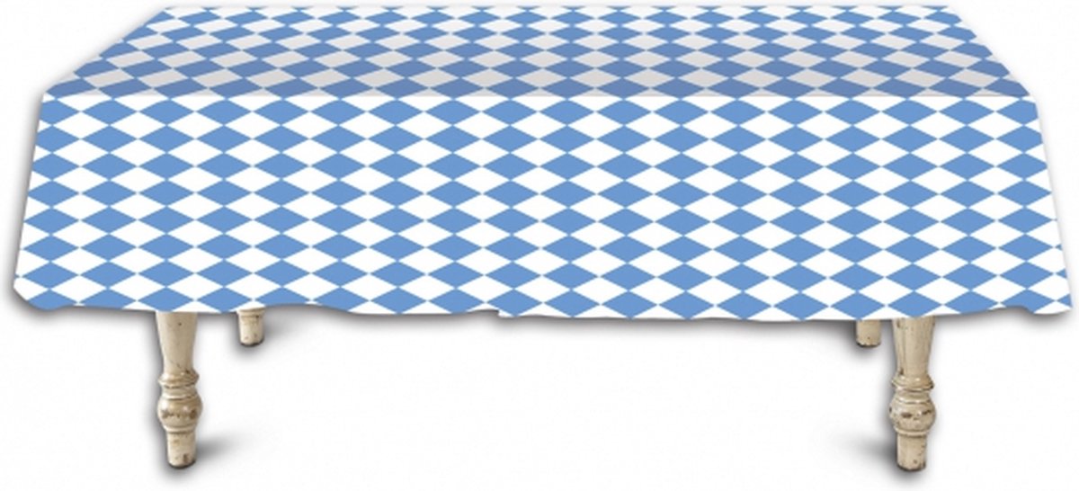 Tafelkleed Oktoberfest, 137 x 274 cm, Beiers blauw, tafelkleden, biertafel, Oktoberfest feestdecoraties en accessoires, blauw en wit, decoratie voor biertenten, biertenten, festivals en München