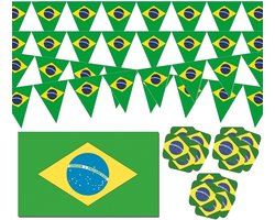 Feestartikelen Brazilie versiering - pakket - Braziliaanse feestversiering - 3 artikel soorten - vlaggen