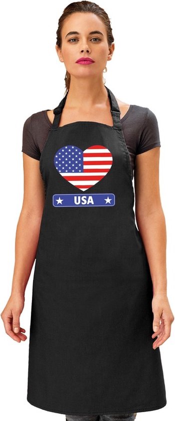 Keukenschort - Barbecueschort - I Love Amerika / USA vlag - zwart - heren en dames - Landen supporters - Gerechten - Avond