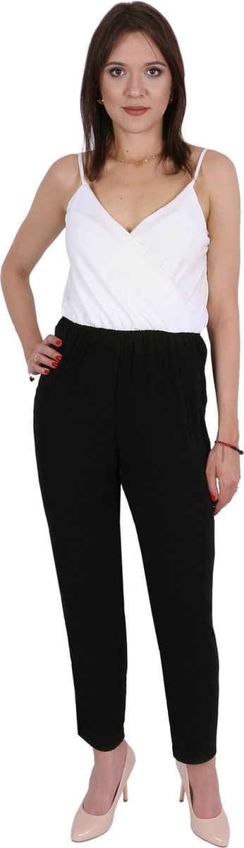 Zwart-crèmekleurige jumpsuit gemaakt van licht materiaal - John Zack / XXL