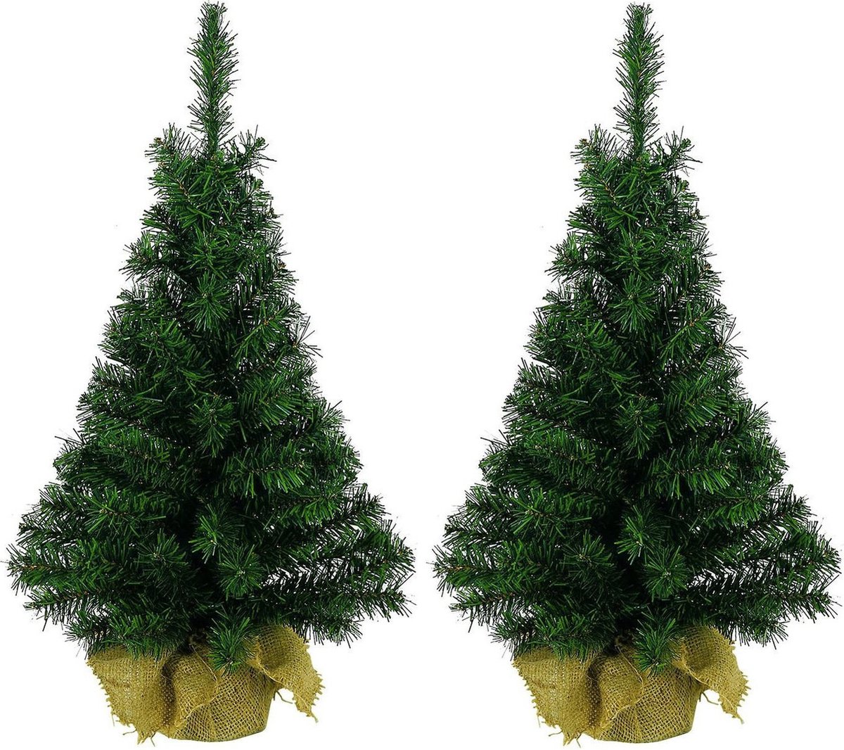 4x stuks volle kleine/mini kerstbomen groen in jute zak 45 cm - Kunst kerstbomen / kunstbomen