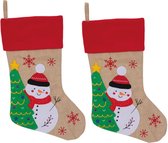 Set de 2 x Bas de Noël beige/rouge avec imprimé bonhomme de neige 46 cm - Décorations de Noël de Noël / Décoration de Noël Chaussettes de Noël