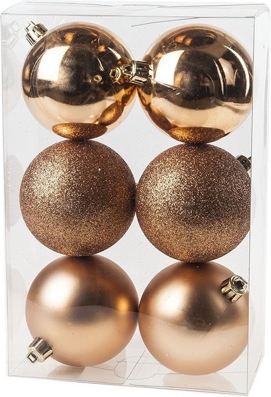 Set de Décorations de Noël mix mat/brillant/pailleté mix Boules de Noël en cuivre 6 - 8 - 10 cm paquet - 62x pièces