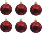 6x Kerst rode glazen kerstballen 6 cm - Glans/glanzende - Kerstboomversiering kerst rood