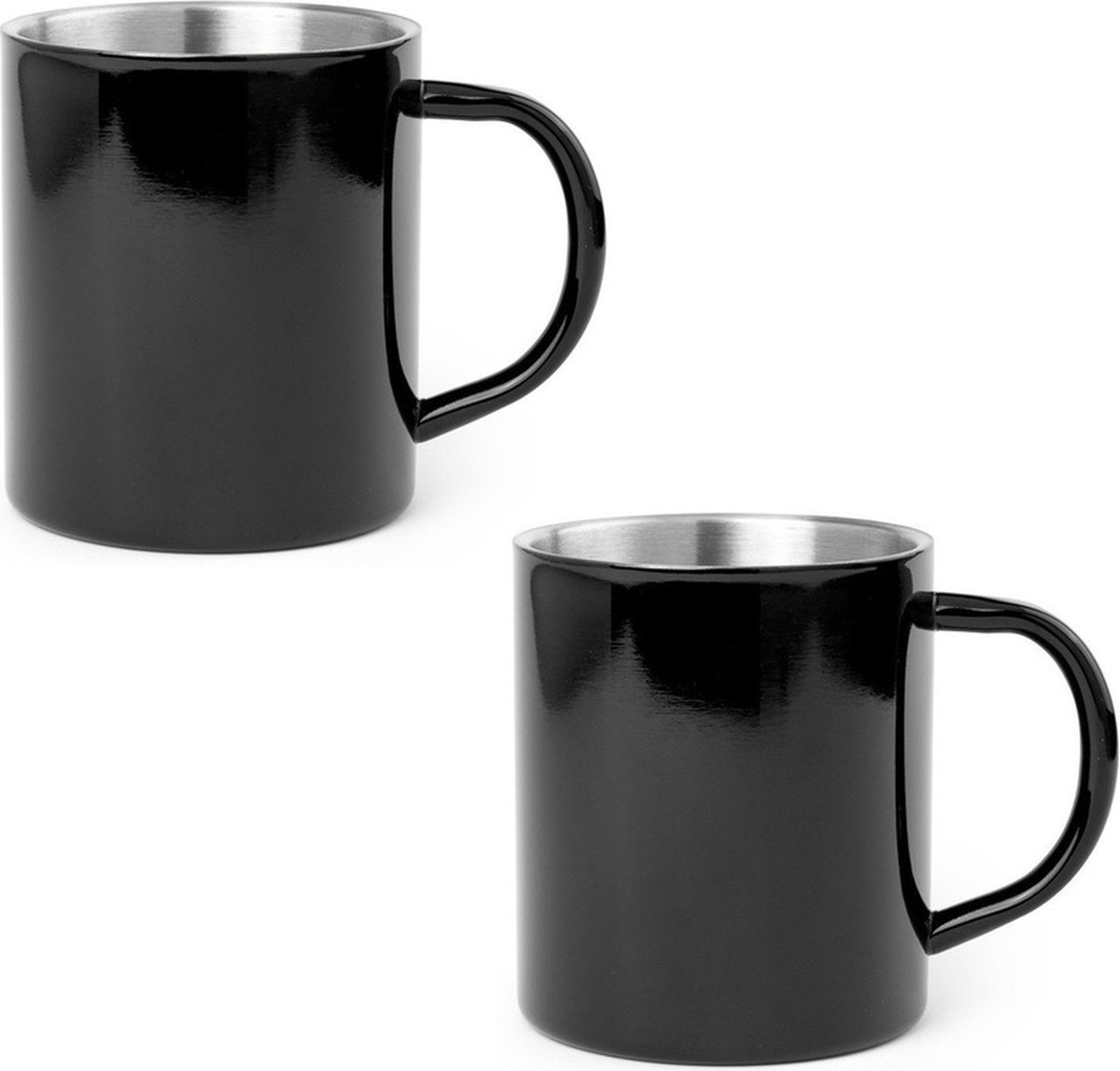 Luxe drinkbeker/koffiemok - 6x - metallic zwart - 280 ml - RVS - glitter and glamour