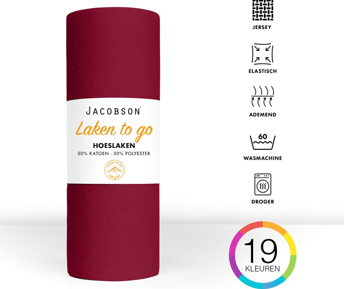 Jacobson - Hoeslaken - 100x200cm - Jersey Katoen - tot 23cm matrasdikte - Wijnrood