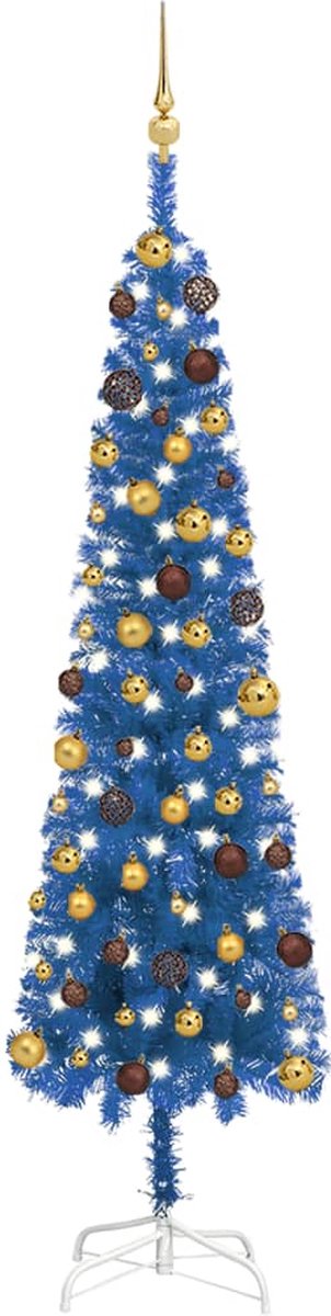 VidaLife Kerstboom met LED's en kerstballen smal 210 cm blauw