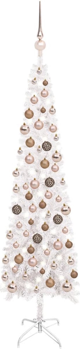 VidaLife Kerstboom met LED's en kerstballen smal 120 cm wit