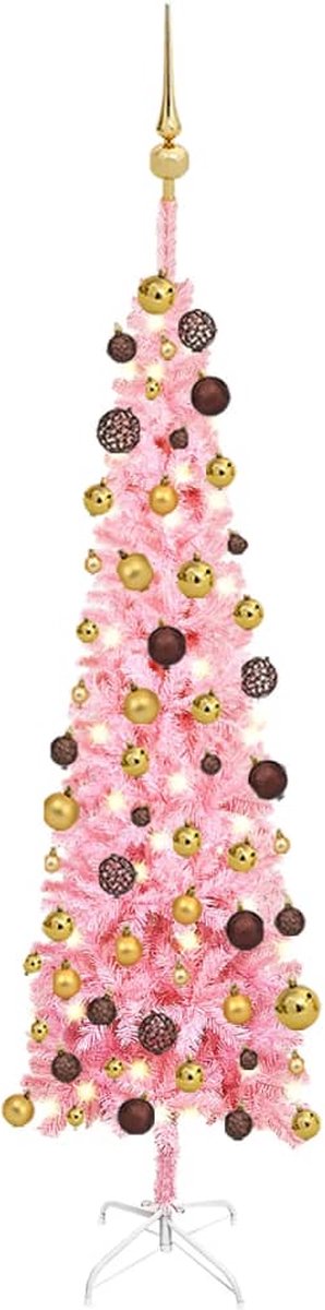 VidaLife Kerstboom met LED's en kerstballen smal 120 cm roze