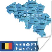 Poster Een illustratie van een kaart van België en haar grote steden - 50x50 cm