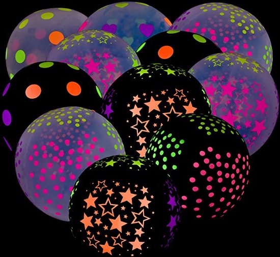 35 Stuks Neon Ballonnen Glow in The Dark - Glow in the dark feestartikelen - Ballonnen voor Verjaardag Bruiloft - Feest versiering