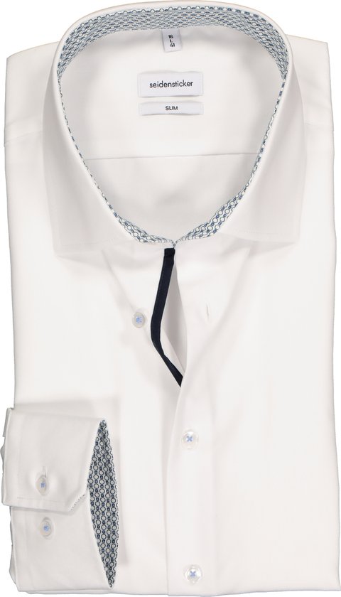 Seidensticker slim fit overhemd - wit (contrast) - Strijkvrij - Boordmaat: 40