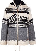 Gebreid Wollen Heren/Uni Vest van Schapenwol met Polyester Fleece voering en afneembare capuchon - SHAKALOHA - M Alaska ZH GreyWhite XL