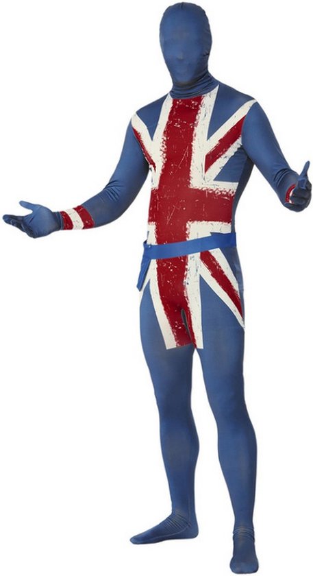 Smiffy's - Landen Thema Kostuum - Engelse Superheld Second Skin - Man - Blauw - Large - Carnavalskleding - Verkleedkleding