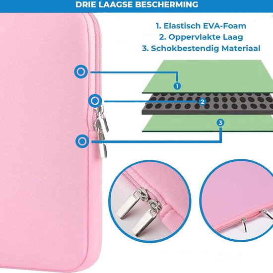 Case2go - Laptop Sleeve geschikt voor Macbook en Laptop - met extra vak voor Tablet - 13.3 inch - Roze - Case2go