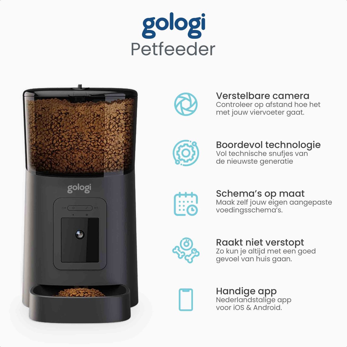 Afbeelding 3 van Gologi Automatische voerbak kat - Voerbak - Voerautomaat voor honden & katten - Voerdispenser - Met Full HD camera - Met app - Zwart