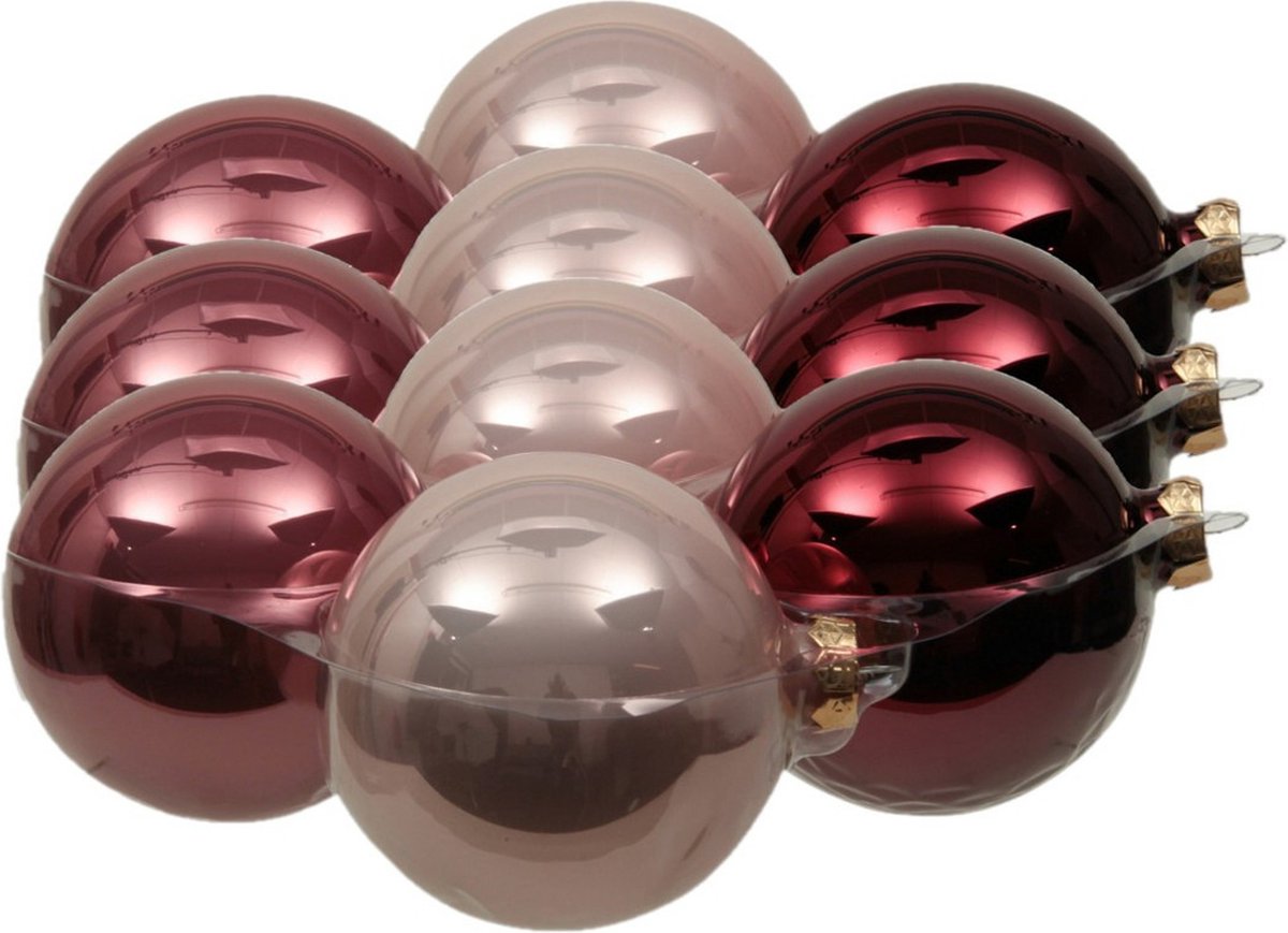 12x stuks kerstversiering kerstballen roze tinten van glas - 10 cm - mat/glans - Kerstboomversiering