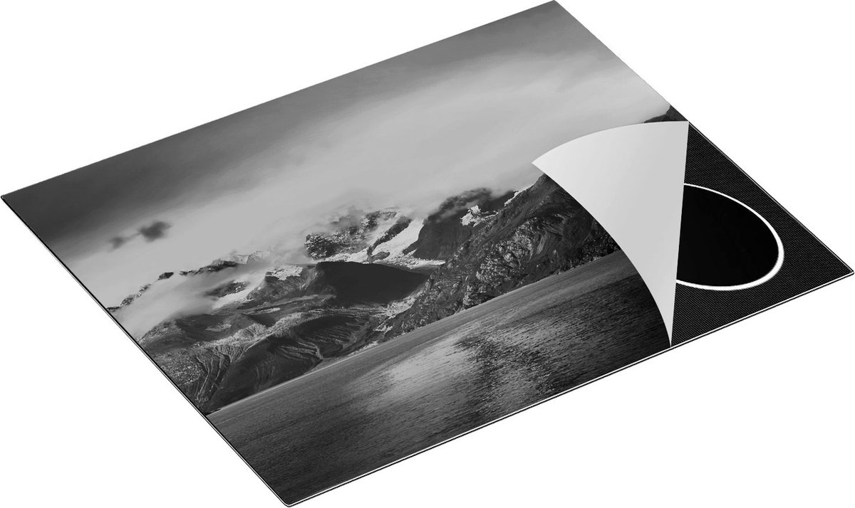 Chefcare Inductie Beschermer Meer bij de Bergen bij Zonsondergang - Zwart Wit - 65x50 cm - Afdekplaat Inductie - Kookplaat Beschermer - Inductie Mat