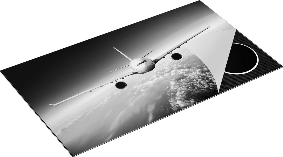 Chefcare Inductie Beschermer Vliegtuig in de Wolken - Zwart Wit - 90x52 cm - Afdekplaat Inductie - Kookplaat Beschermer - Inductie Mat
