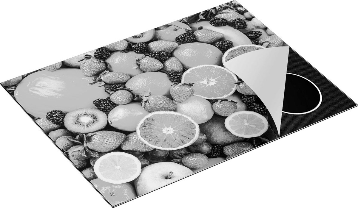 Chefcare Inductie Beschermer Kleurrijke Fruit Achtergrond - Zwart Wit - 70x52 cm - Afdekplaat Inductie - Kookplaat Beschermer - Inductie Mat