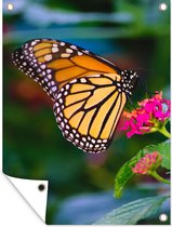 Tuinposter - Vlinders - Bloemen - Roze - Flora - Tuindecoratie - 30x40 cm - Tuindoek - Tuinschilderij