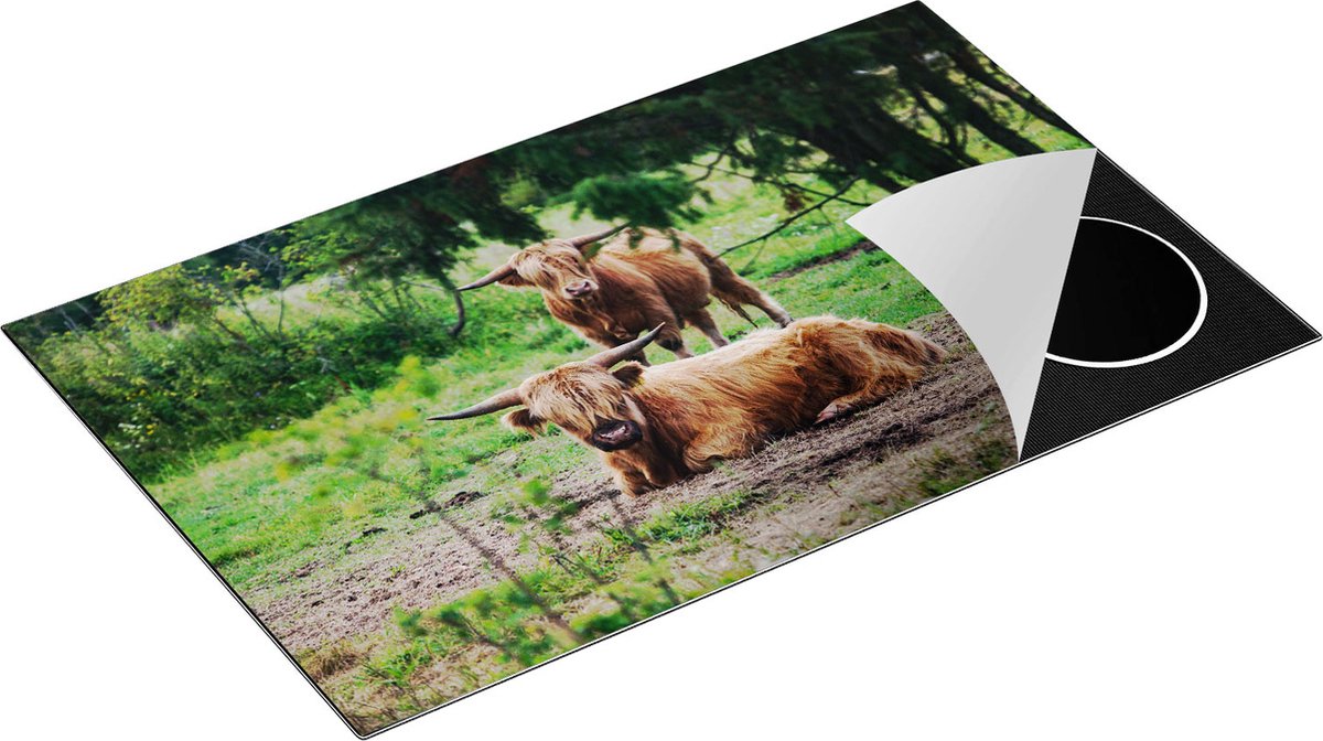 Chefcare Inductie Beschermer Twee Schotse Hooglanders in de Bossen - 85x55 cm - Afdekplaat Inductie - Kookplaat Beschermer - Inductie Mat