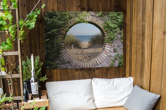 Affiche de jardin - Vue - Dunes - Été - Plage - Peinture de jardin - 120x90 cm - Jardin - Décoration de clôture - Toile de jardin