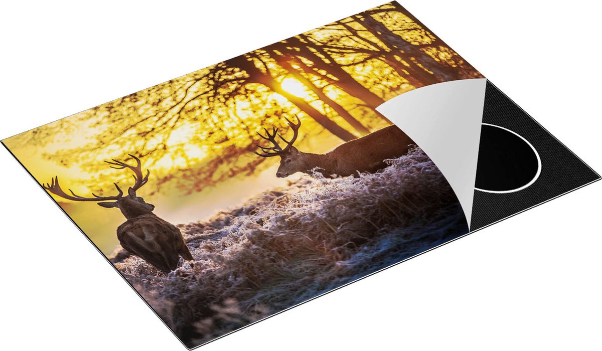 Chefcare Inductie Beschermer Twee Herten tijdens de Zonsondergang - 70x52 cm - Afdekplaat Inductie - Kookplaat Beschermer - Inductie Mat