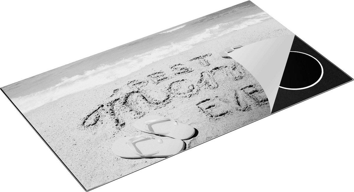 Chefcare Inductie Beschermer Best Mom Ever op het Strand met Slippers - Zwart Wit - 95x55 cm - Afdekplaat Inductie - Kookplaat Beschermer - Inductie Mat