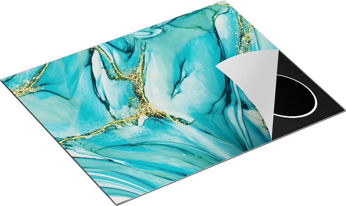 Chefcare Inductie Beschermer Abstracte Kunst - Licht Blauw Glimmend Marmer - 65x52 cm - Afdekplaat Inductie - Kookplaat Beschermer - Inductie Mat