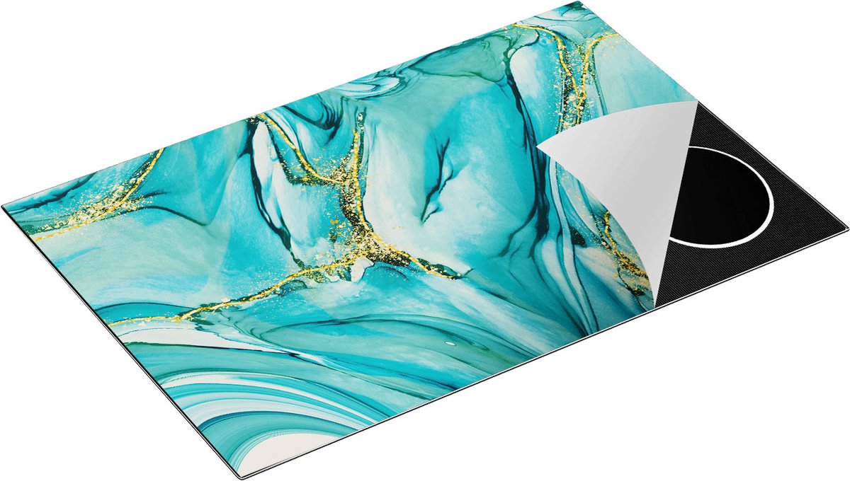 Chefcare Inductie Beschermer Abstracte Kunst - Licht Blauw Glimmend Marmer - 80x50 cm - Afdekplaat Inductie - Kookplaat Beschermer - Inductie Mat