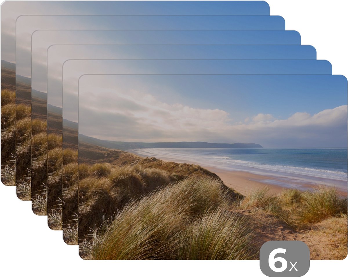 Placemats - Duin - Strand - Natuur - Zee - 45x30 cm - Onderleggers - Onderlegger rond - 6 stuks