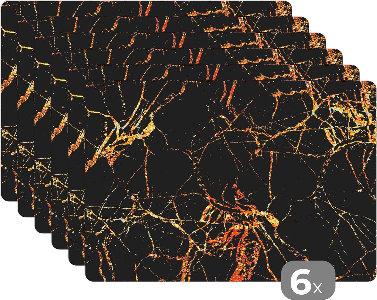 Placemats - Marmer print - Glitter - Stenen - Placemat - Onderleggers placemats - 45x30 cm - 6 stuks