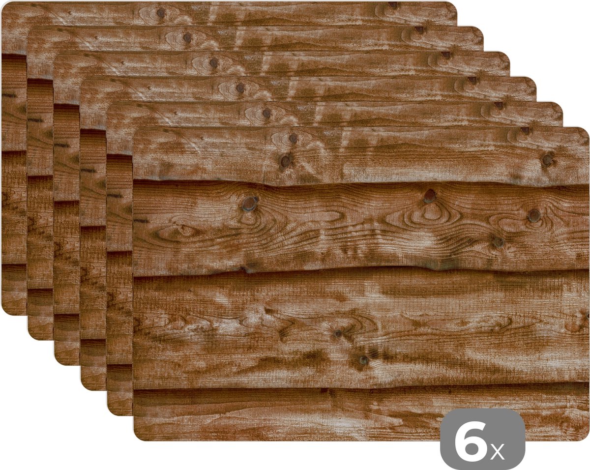 Placemat - Placemats - Wood - Plank - Hout - Schutting - Tafel onderzetters - 45x30 cm - 6 stuks