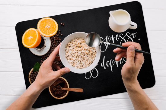 Set de table - Napperons en plastique - Café - Plus d'espresso Moins depresso - Citations - Énonciations - 45x30 cm - 6 pièces - Résistant à la chaleur - Antidérapant - Pad - Amovible