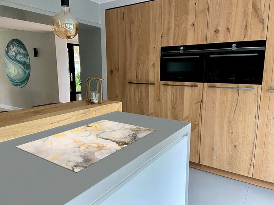 Chefcare Inductie Beschermer Abstracte Kunst - Zwart Grijs Goud - 89,6x51,6 cm - Afdekplaat Inductie - Kookplaat Beschermer - Inductie Mat